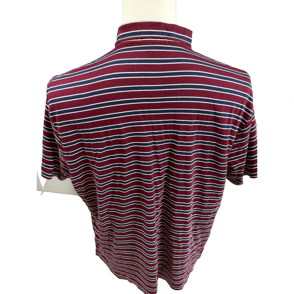 Polo Ralph Lauren Mens Custom Slim Fit Striped Polo Shirt Burgundy Navy XLarge